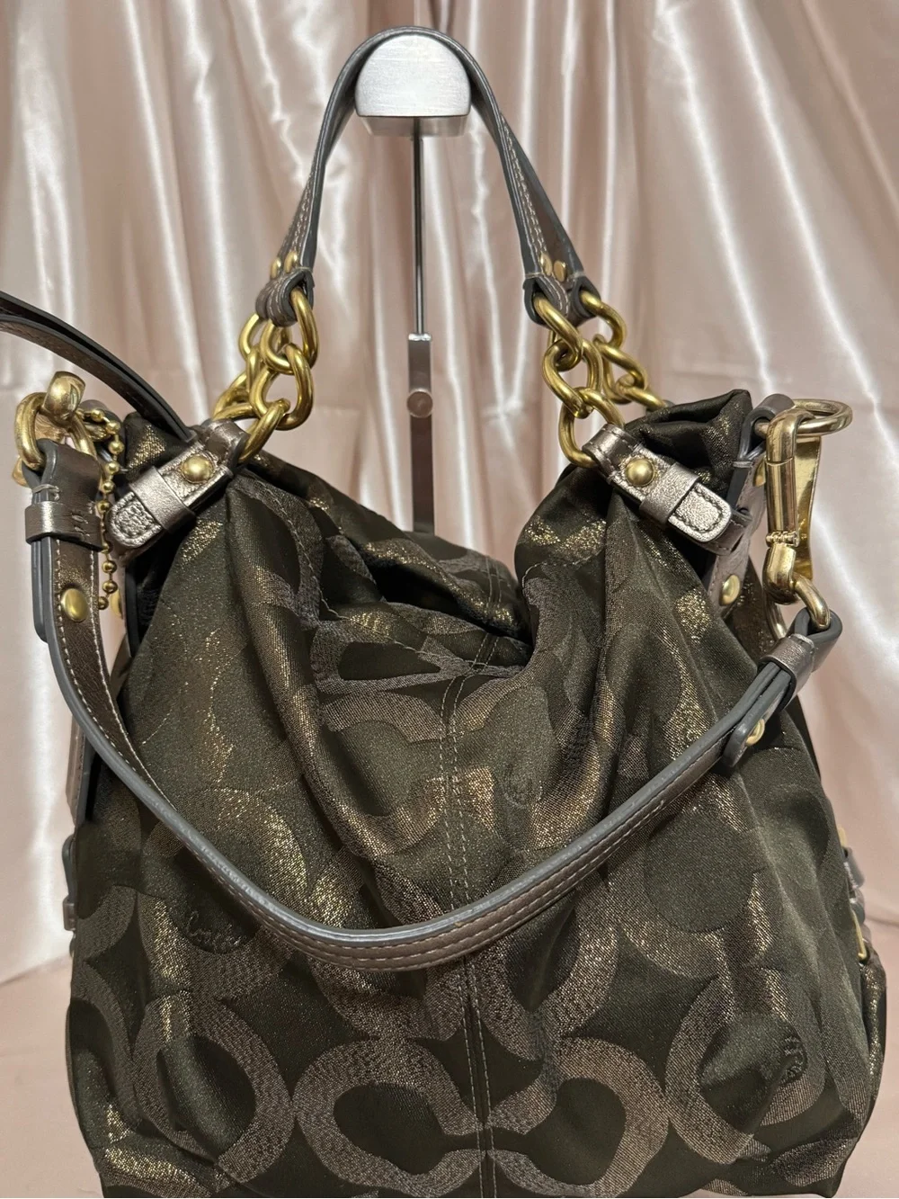 Coach Opt-Art Lurex Brooke Signature Jacquard Chain-Handle in Olive